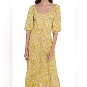 Faithfull the Brand Yellow Floral Midi Floral Dress